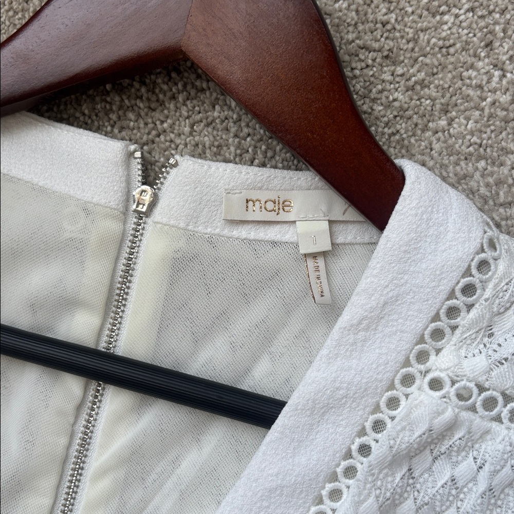 Maje $465 White Textured Dress with Lace Detail. Size 1.
Like new condition. - Picture 3 of 12